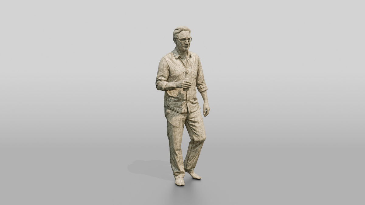 Older Man with a Sunset Drink - wireframe topology preview