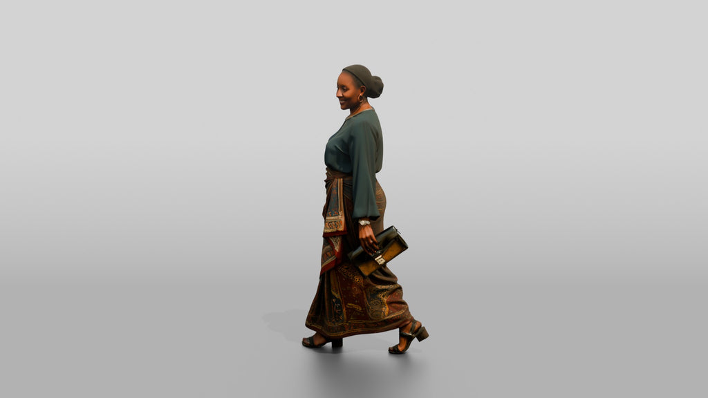 Curvy African Woman in a Printed Wrap Dress Carrying a Briefcase