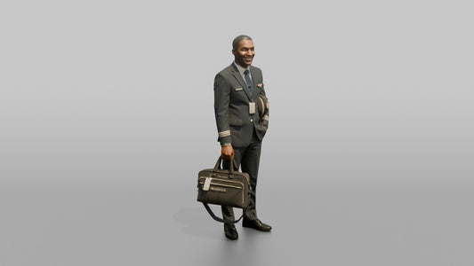 Hispanic Flight Attendant Holding a Plush Toy - 3D character model, view 1
