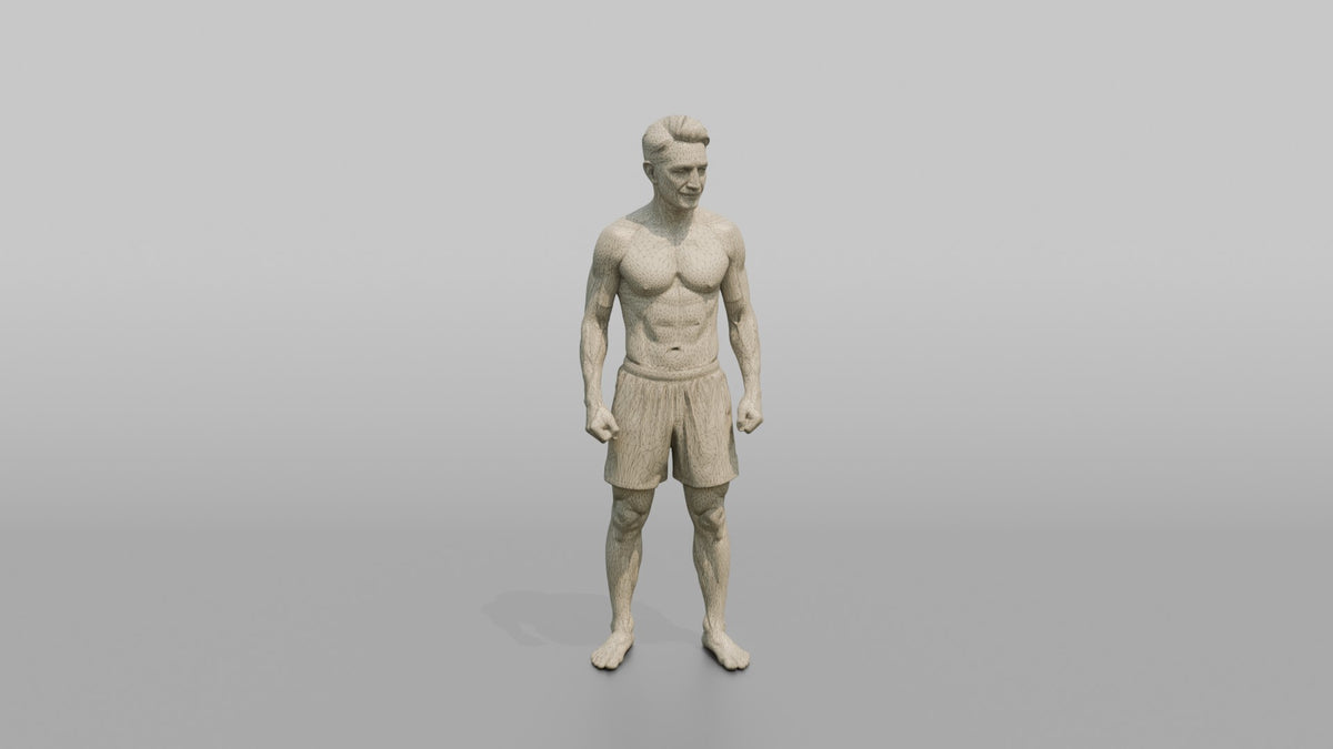 Physique Model Man Standing With Arms At Sides, Muscles Slightly Flexed - wireframe topology preview