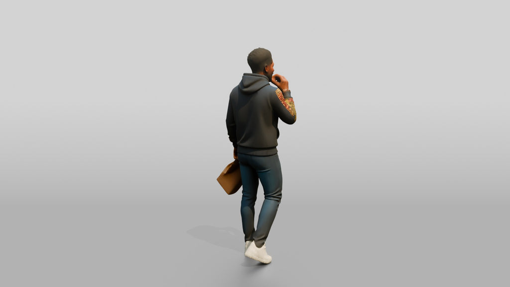 African Man in Print-Sleeve Hoodie Eating a Pastry