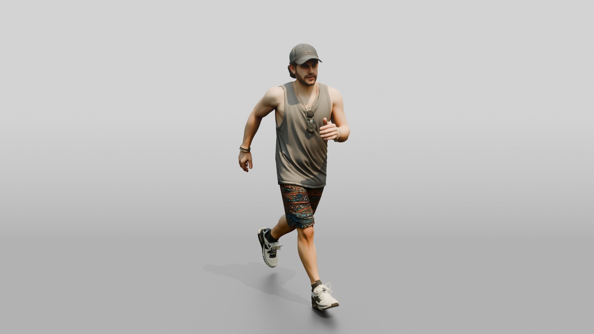 Latino Man Striding Powerfully Down the Boardwalk
