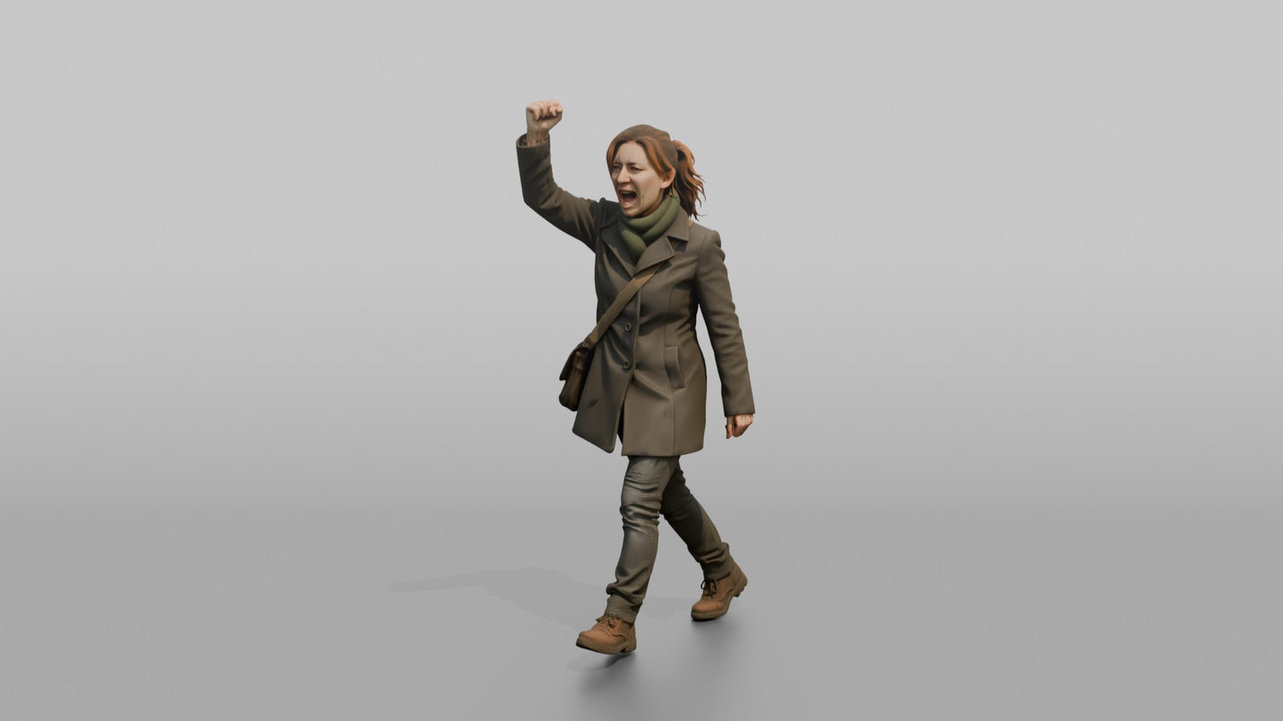 Protester Woman Marching with a Raised Fist
