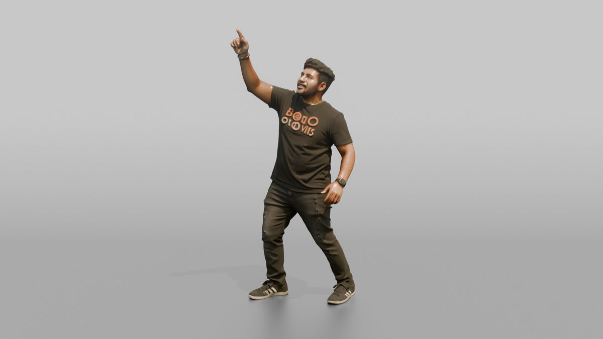 Club DJ Man Pointing Up With One Hand, Energetic Pose - 3D character model, view 4