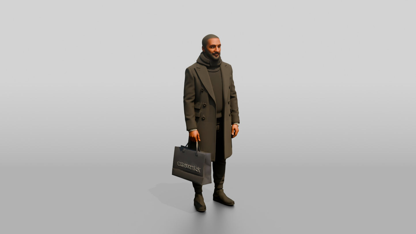 African-American Man in Winter Overcoat