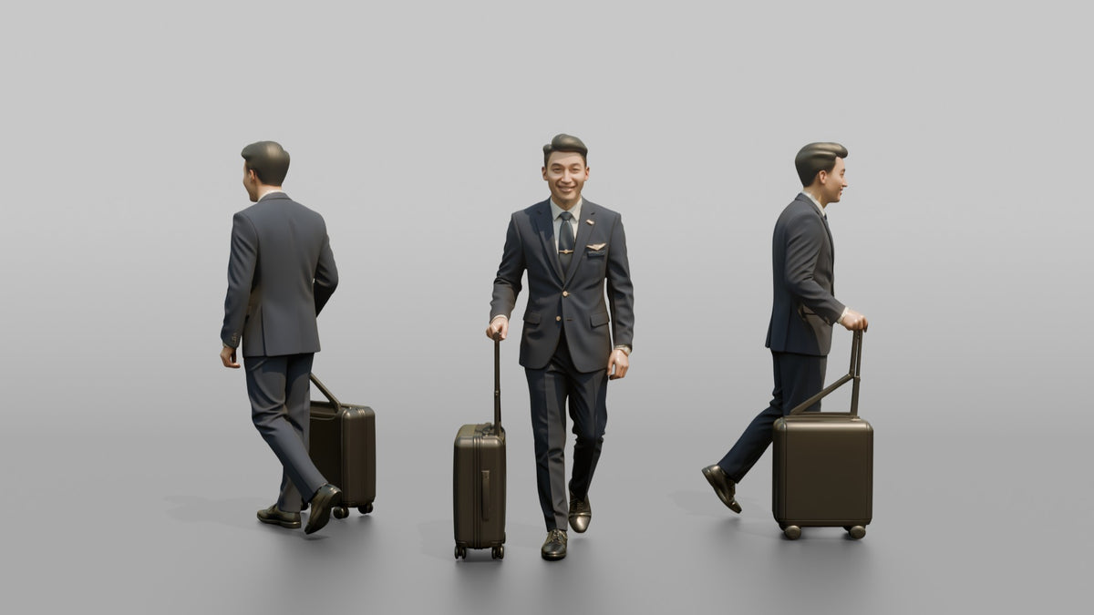 Caucasian Flight Attendant Holding a Coffee Tray - 3D character model
