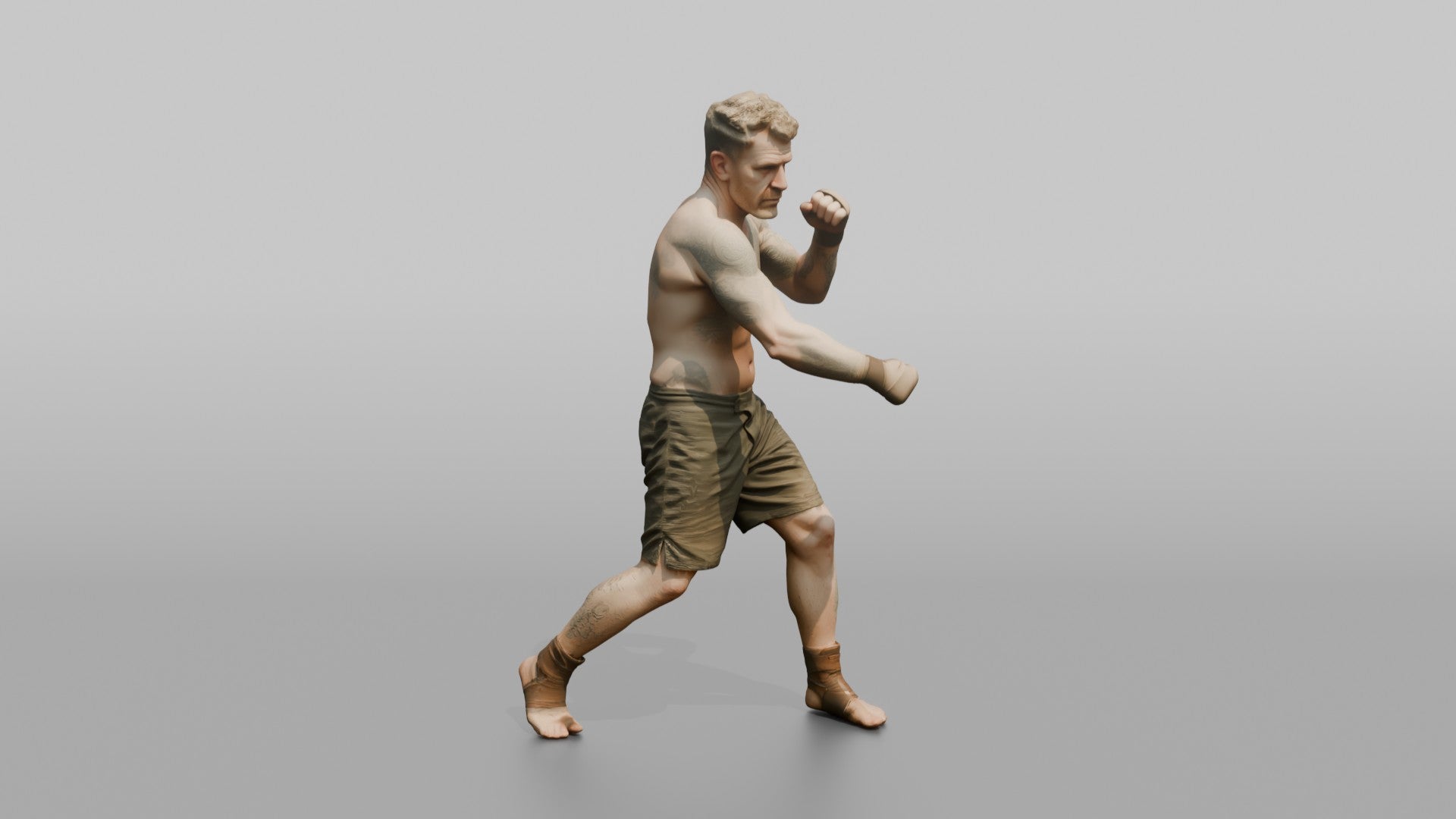 Bare-Knuckle Fighter Winding Up a Right Cross