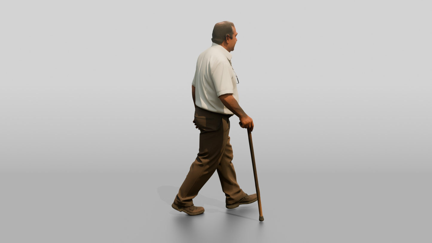 Elderly Stocky Portuguese Man Holding a Walking Stick