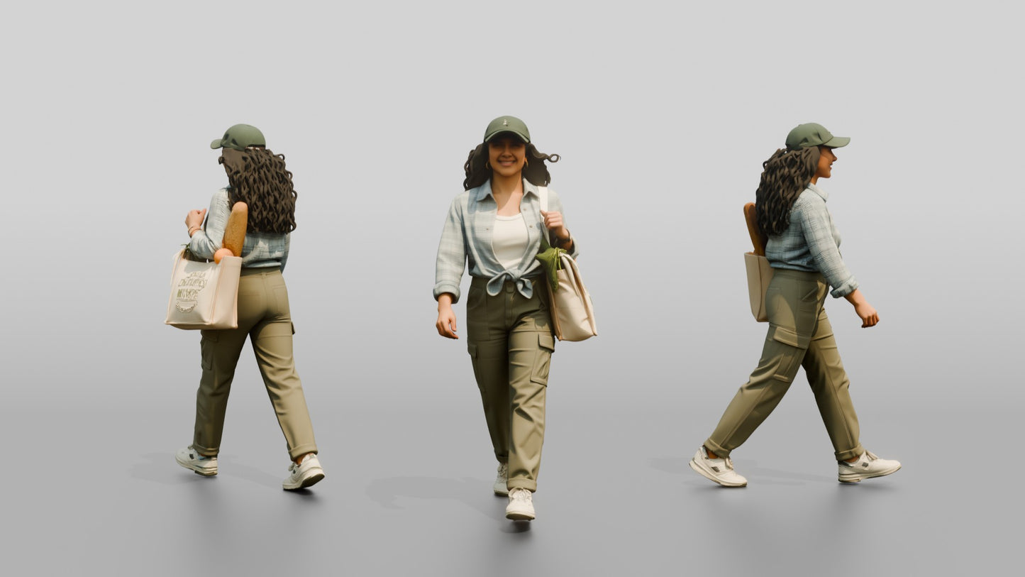 Latina Woman in Flannel Shirt with Tote Bag