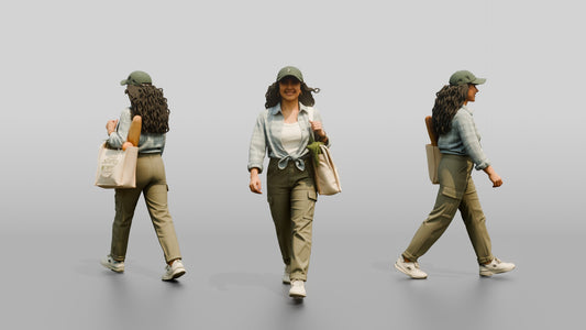 Latina Woman in Flannel Shirt with Tote Bag