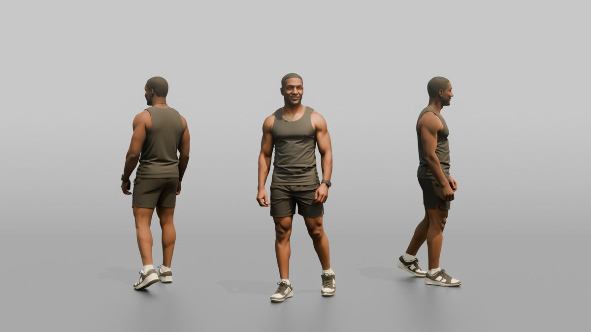 Fitness Influencer Man Standing Confidently, One Foot Forward - 3D character model, view 1