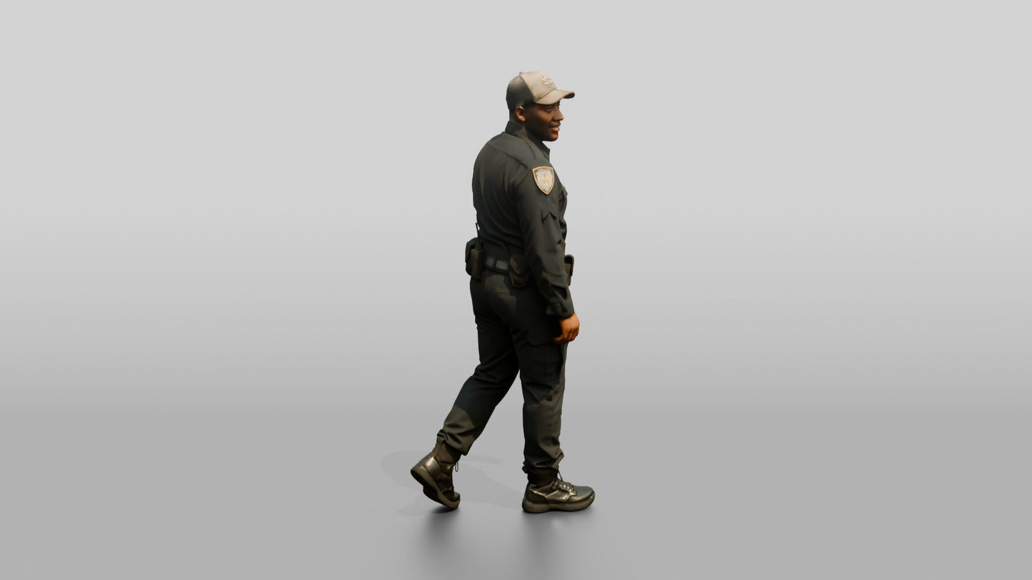 Police Officer Glancing Back Mid-Stride