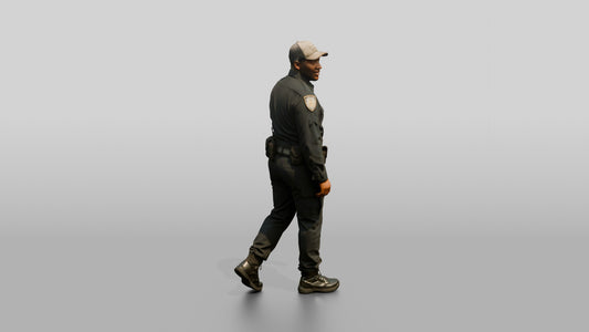 Police Officer Glancing Back Mid-Stride - 3D character model, view 1