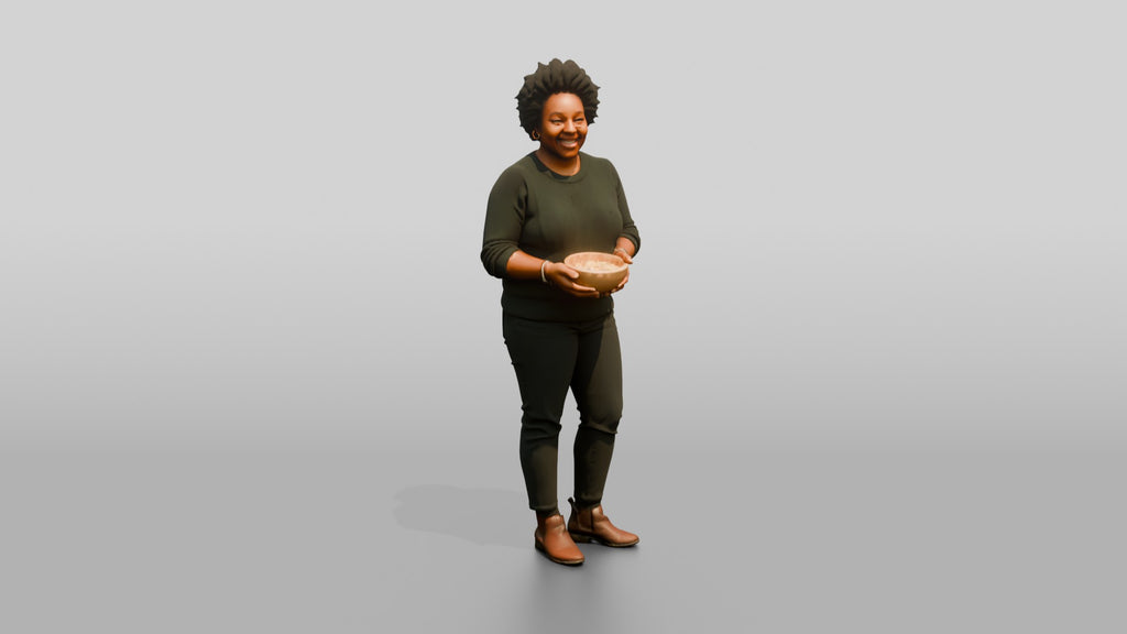 Homeless Woman Holding a Warm Bowl of Soup