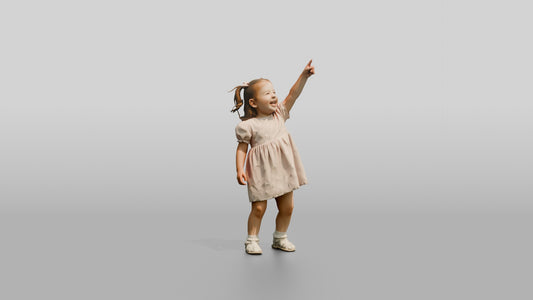 Toddler Maltese Girl Pointing Up in Excitement - 3D character model, view 1