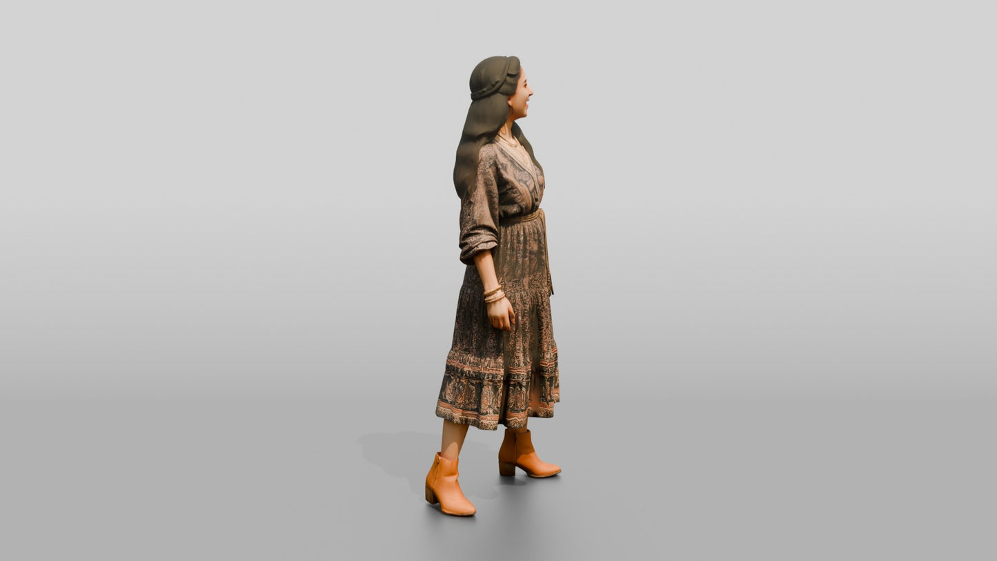 Woman Standing in a Patterned Dress