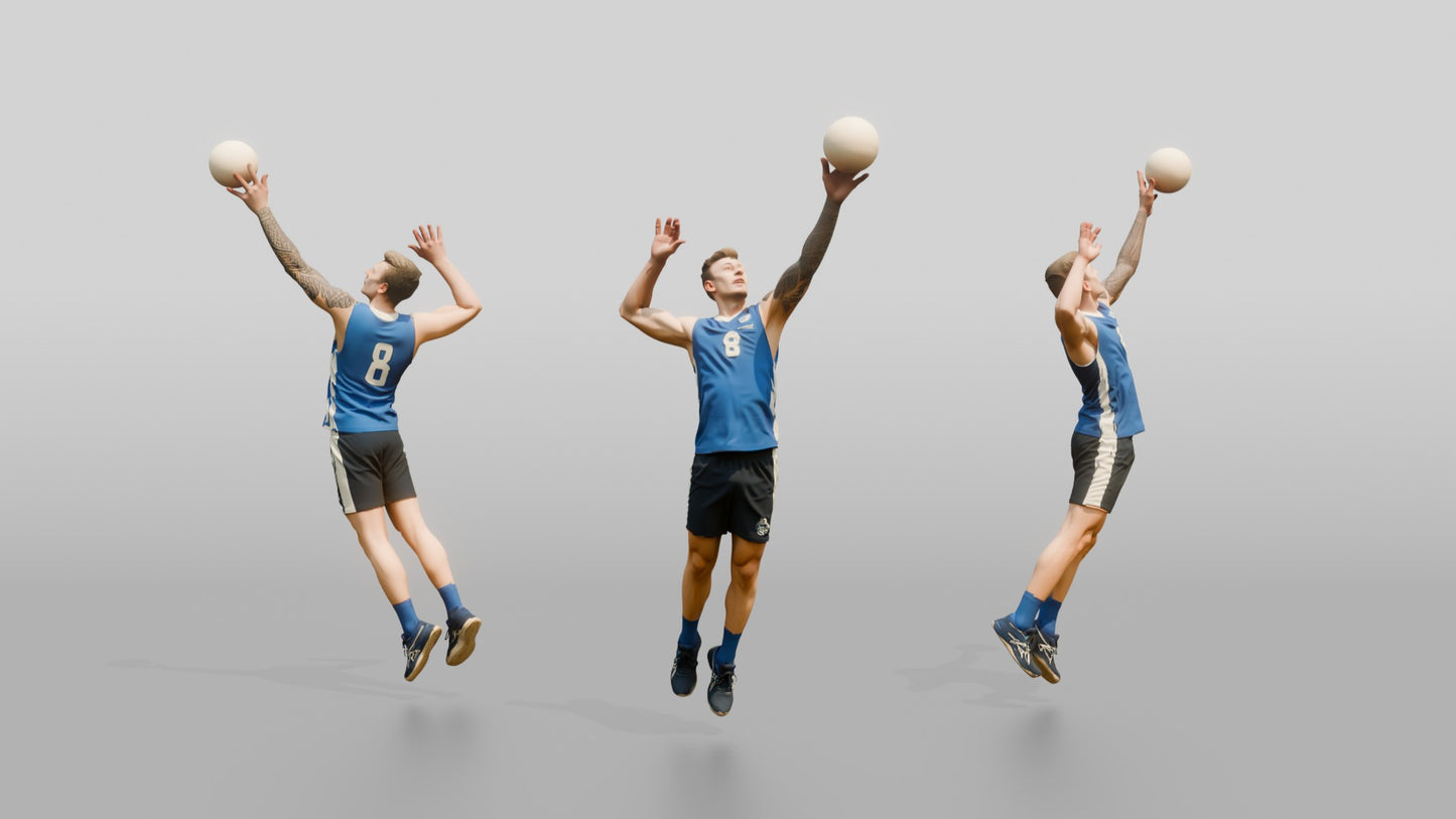 Caucasian Male Volleyball Player in Blue Jersey