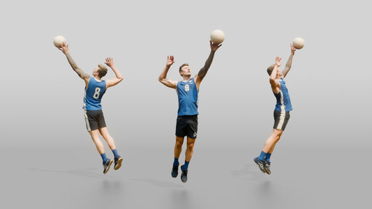 Caucasian Male Volleyball Player in Blue Jersey