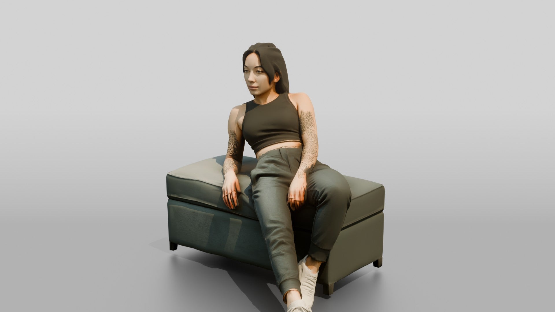 Homeless Woman Leaning Back on Her Elbows