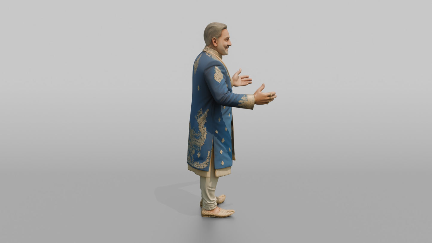 South Asian Wedding Guest Gesturing a Welcome