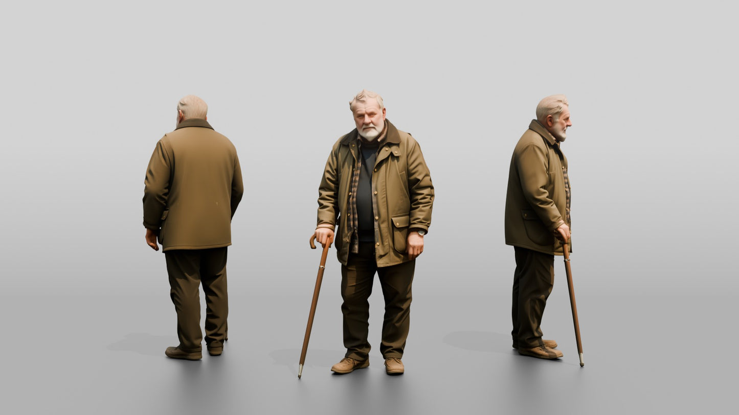 Elderly White Man Leaning on His Umbrella