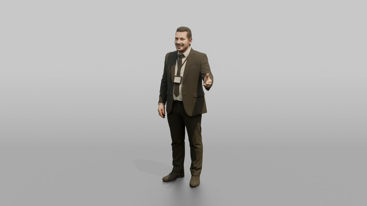 Door Staff Man Gesturing Toward The Entrance, Welcoming A Guest - 3D character model, view 4