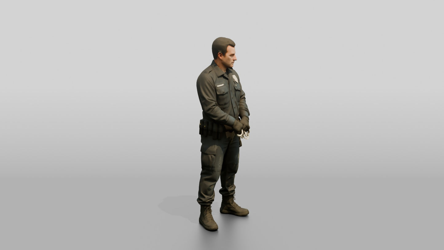 Caucasian Male Guard in a Navy Blue Tactical Uniform