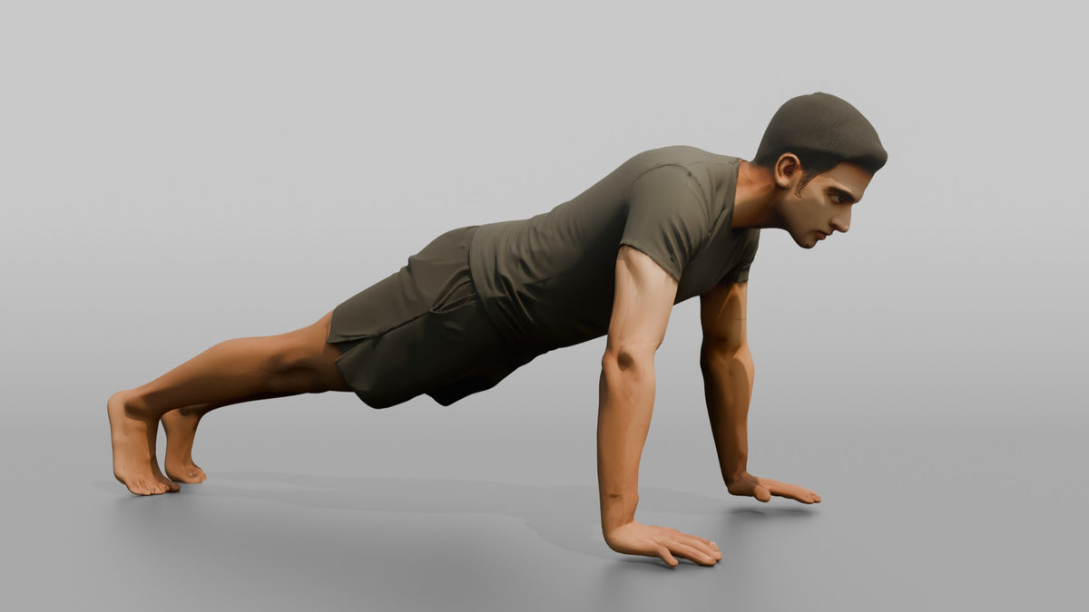 Fitness Influencer Man Mid Push-up - 3D character model, view 2