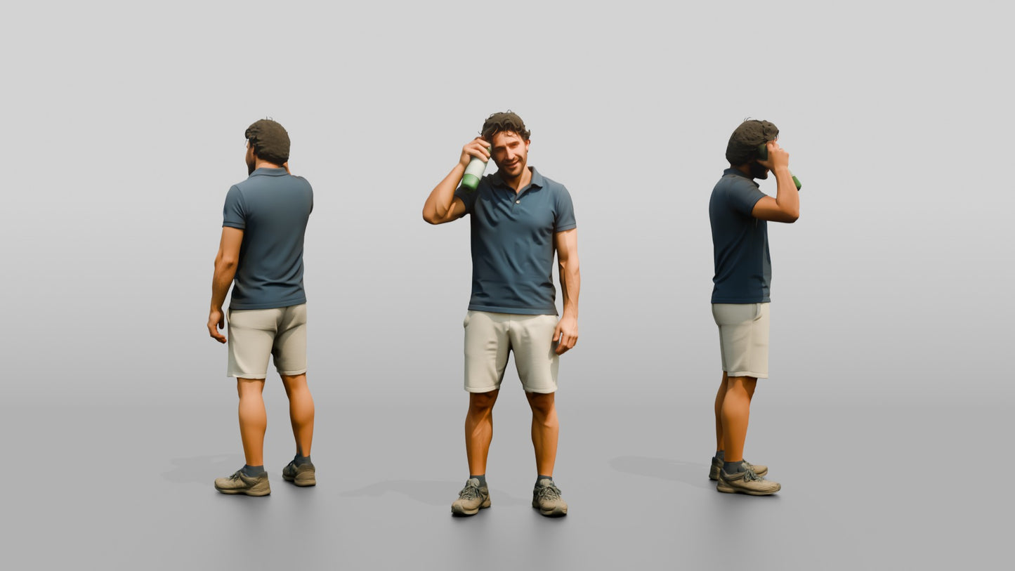 Tall Muscular Italian Man Holding a Cold Water Bottle