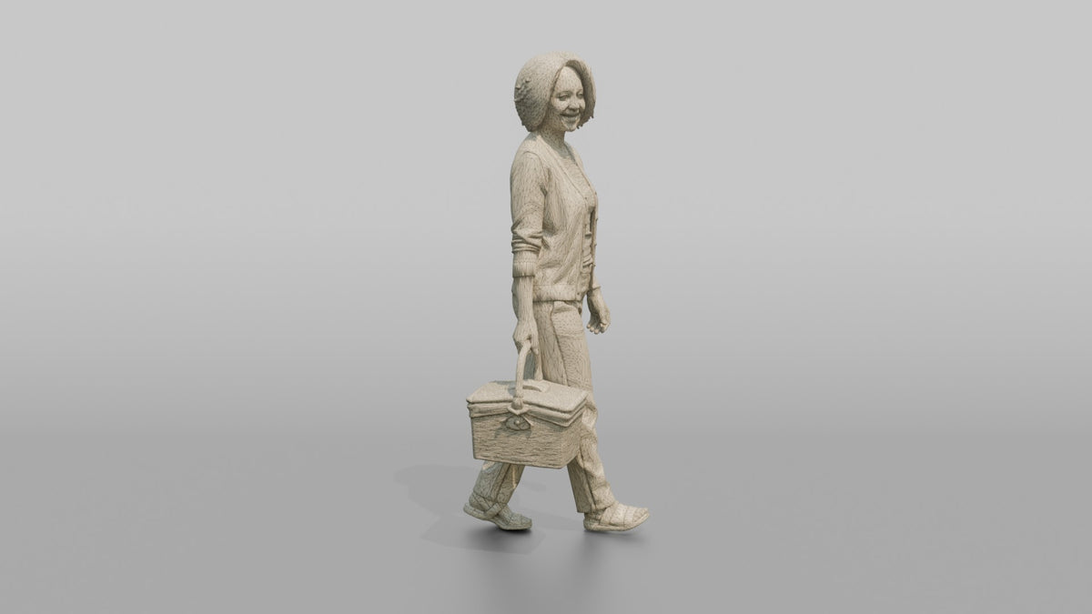Mother Carrying A Picnic Basket By Its Handle - wireframe topology preview
