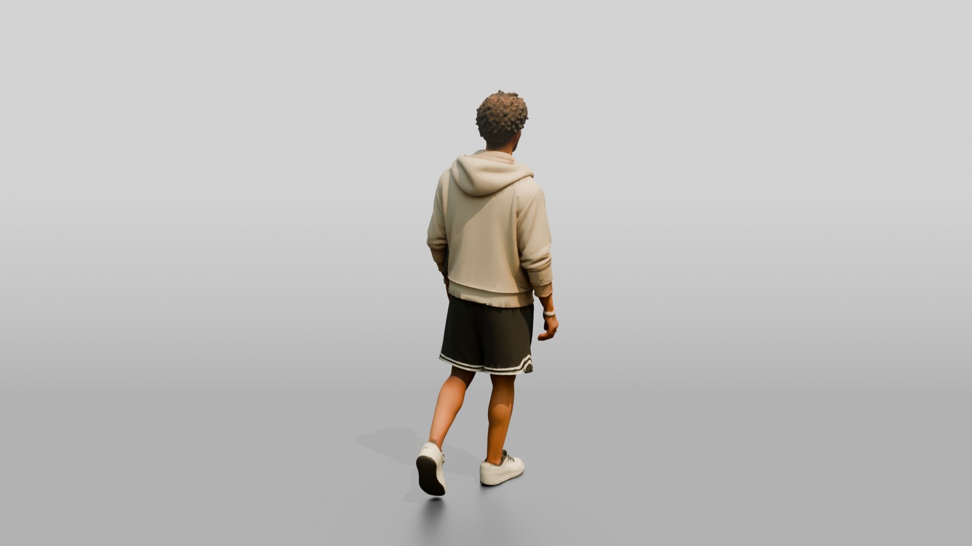 African-American Man Walking the Boardwalk in Towel Hoodie