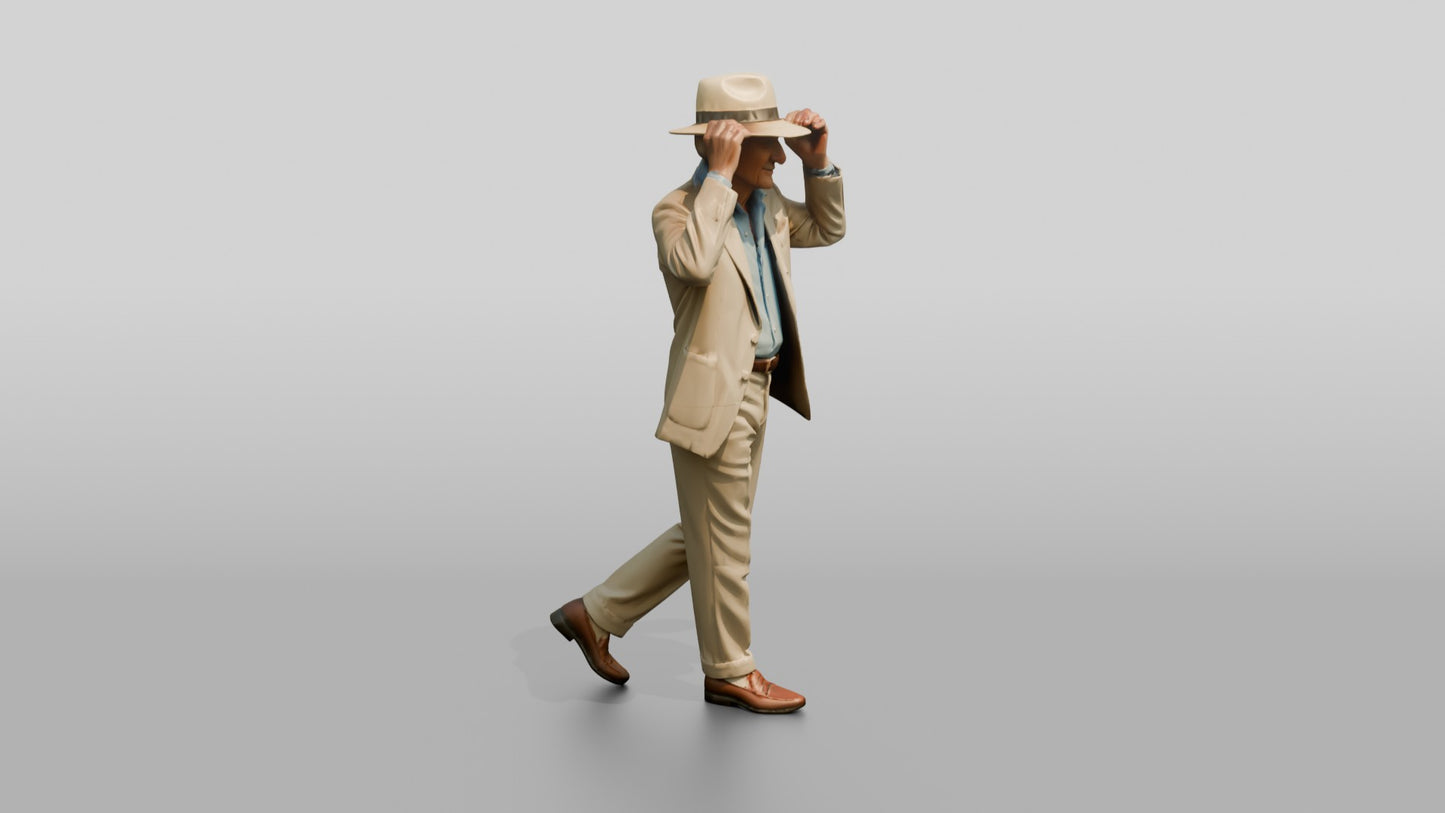 Elderly Slender Italian Gentleman Adjusting His Panama Hat