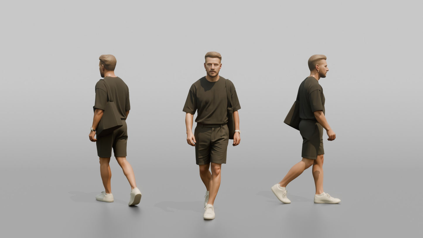 Scandinavian Man Walking in an Oversized Black T-Shirt