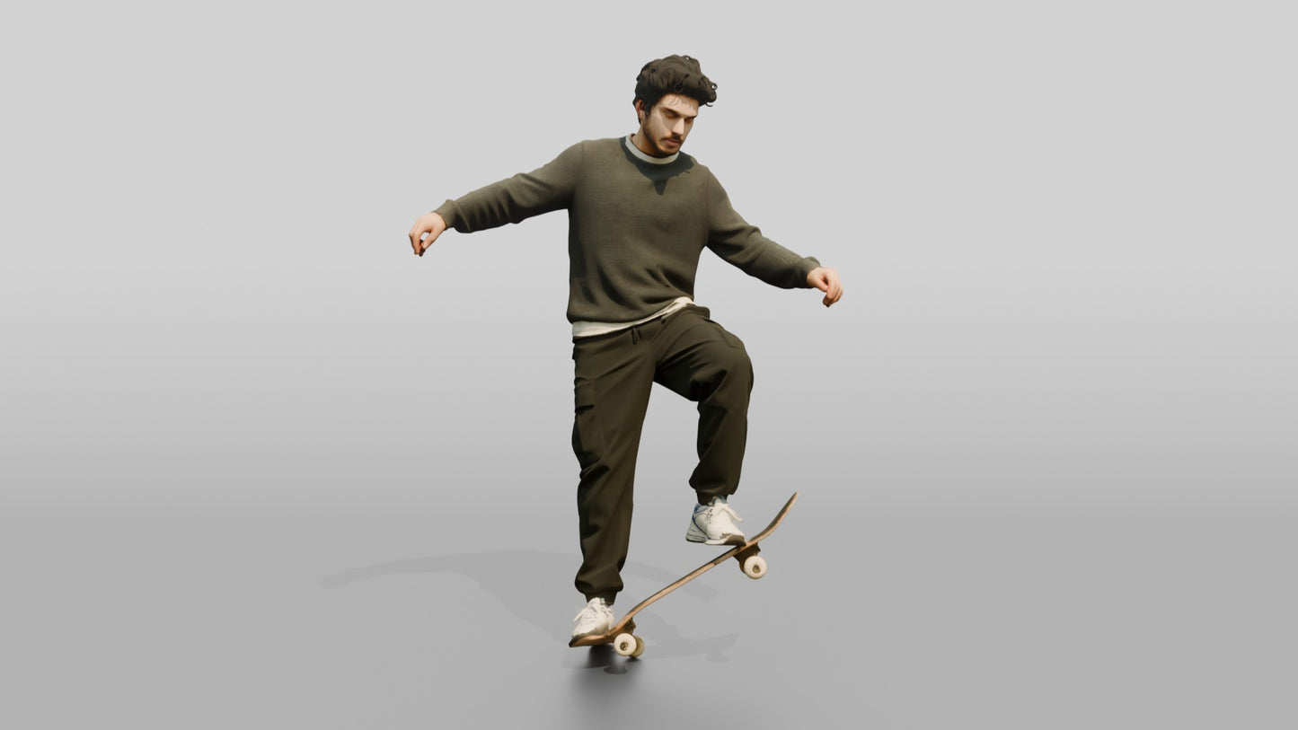 Skateboarder Man Kickflip Pose