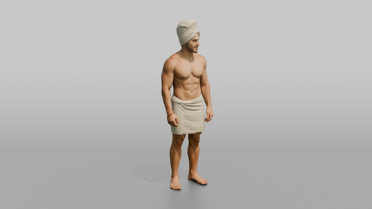 Spa Client Man Standing With A Towel Wrapped Turban-style Around The Head - 3D character model