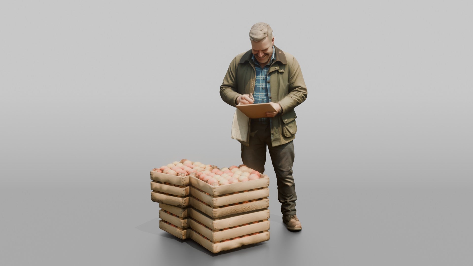 Farmer Examining Apples For Quality On Clipboard