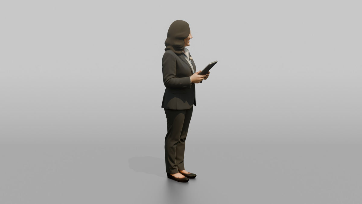 Receptionist Woman Holding A Tablet Device - 3D character model, view 2
