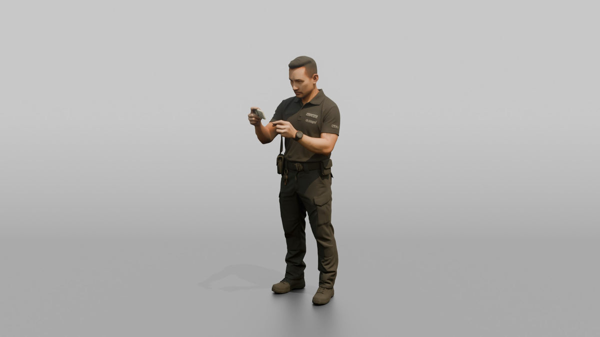 Door Staff Man Checking An ID Card - 3D character model, view 4