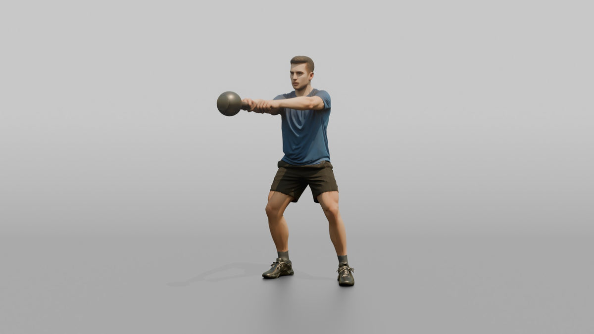 Weightlifter Man Performing A Kettlebell Swing - 3D character model, view 4