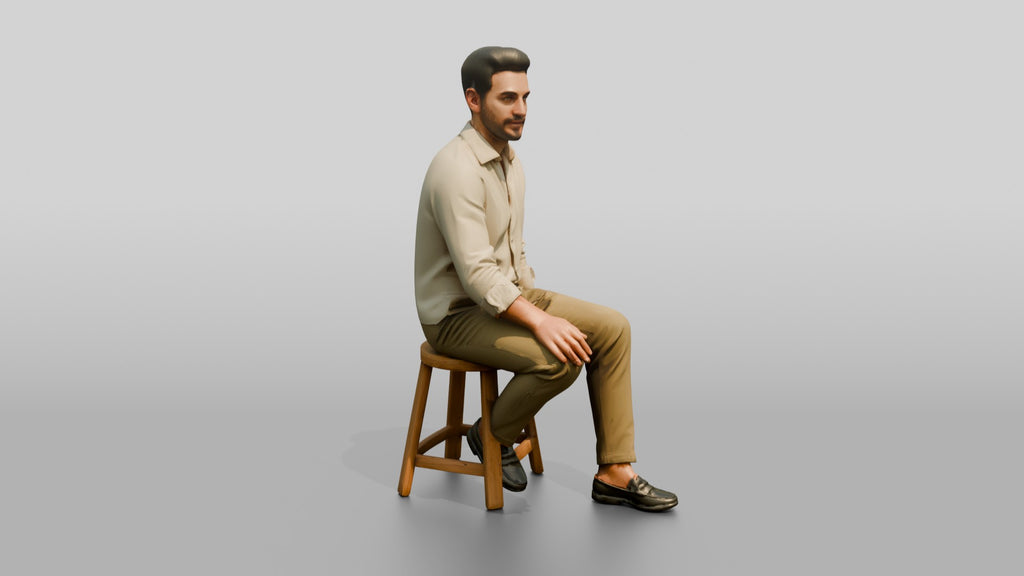 Man Relaxing on a Stool in Linen