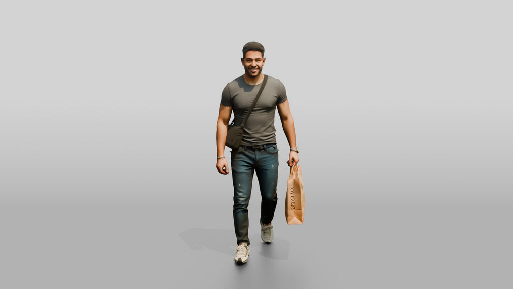 Athletic Young Egyptian Man Holding a Shopping Bag