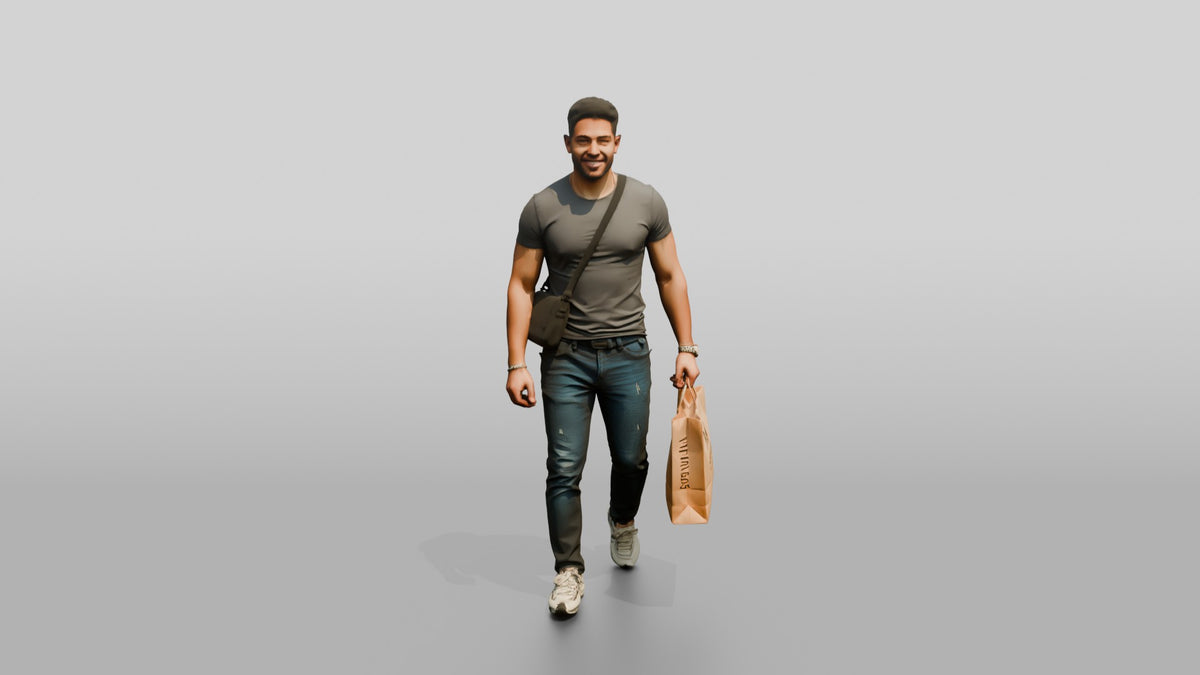 Athletic Young Egyptian Man Holding a Shopping Bag - 3D character model, view 5