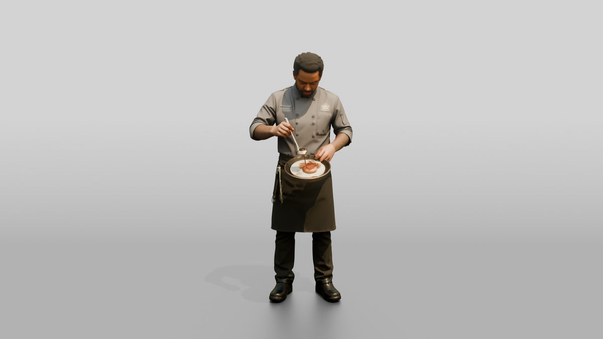 Sous Chef Saucing a Duck Breast - 3D character model, view 5