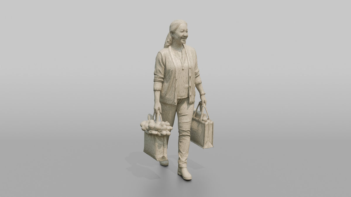 Mother Carrying A Shopping Bag In Each Hand - wireframe topology preview