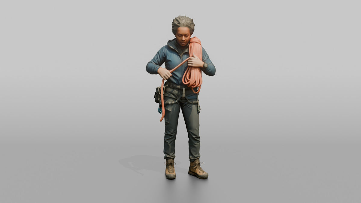 Climber Coiling a Rope Over Her Shoulder - 3D character model, view 5
