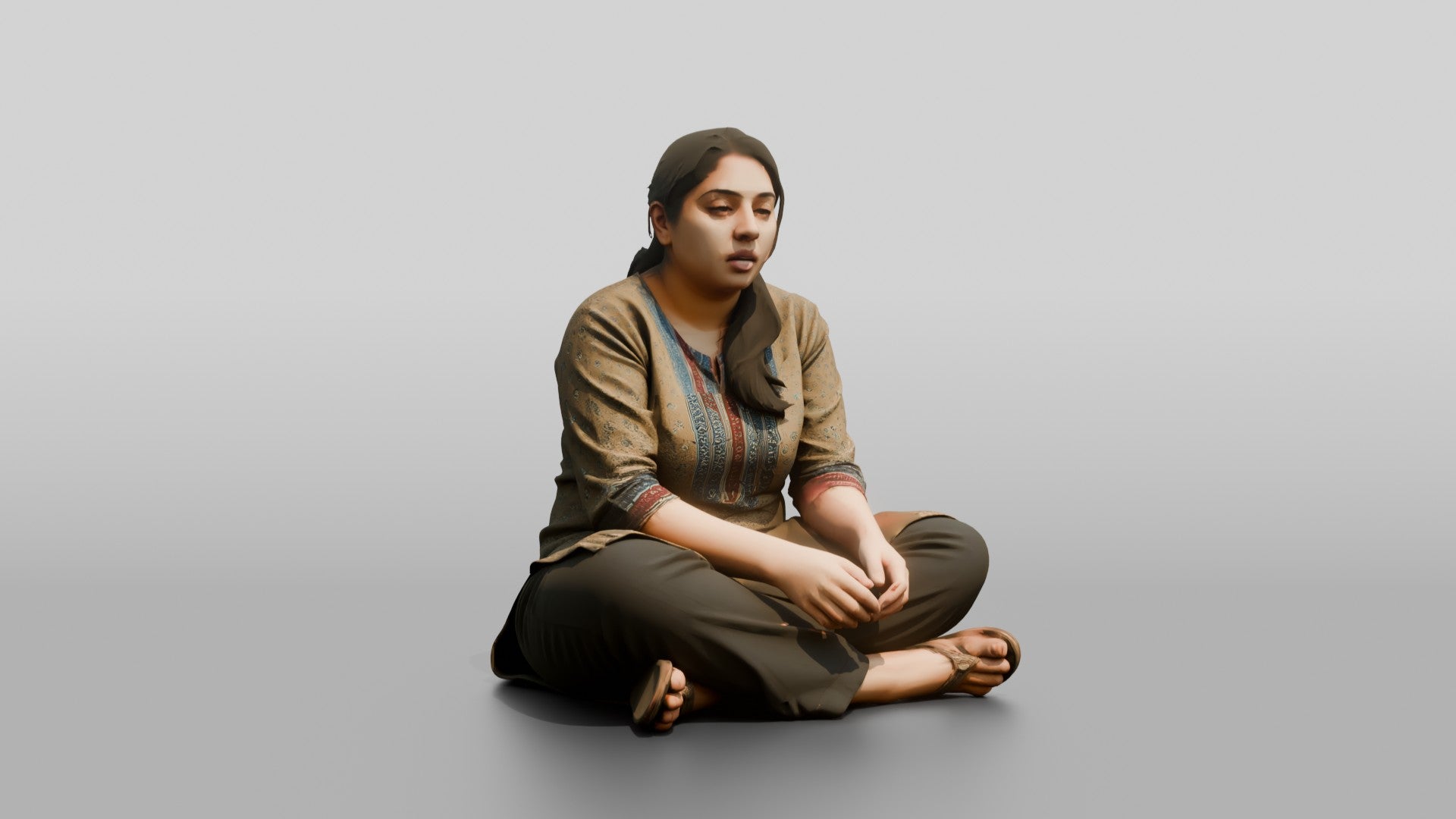 Homeless Woman Looking Dazed While Sitting Low to the Ground