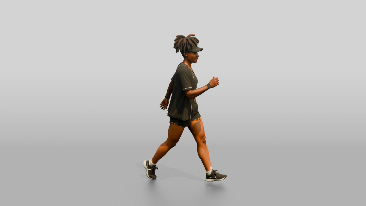 African-American Woman Power-Walking the Boardwalk
