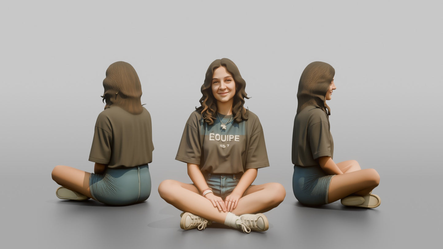 Teenage Girl Sitting Cross-Legged in Streetwear
