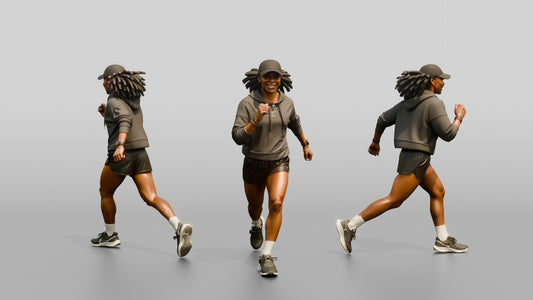 African-American Woman Stepping Dynamically on the Boardwalk