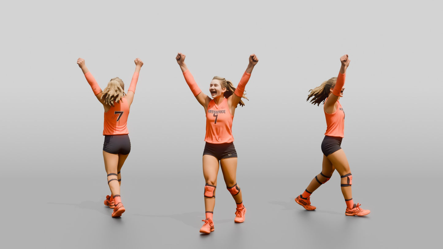 Caucasian Female Volleyball Player in Neon Orange Jersey